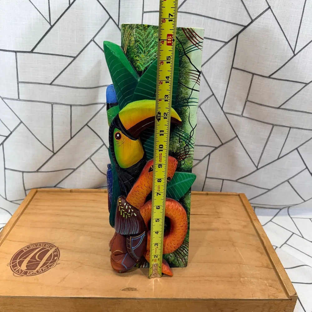 Costa Rica Boruca Mask Hand Carved Wood Toucan Snake Frog Jungle Folk Art 16